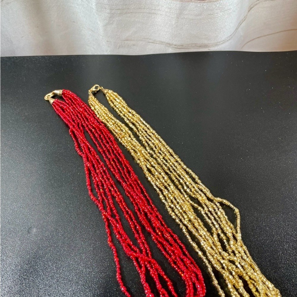 Vintage Elegant Red and Gold Beaded Necklace - Picture 2 of 11